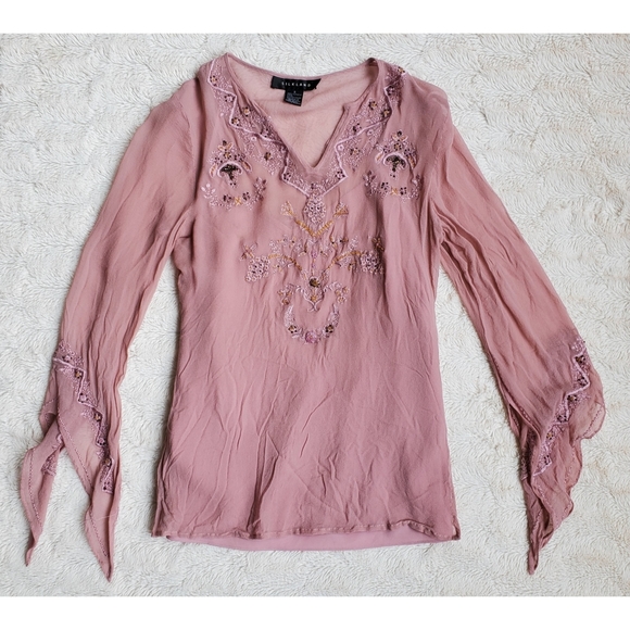 Vintage boho pink silk top - Picture 1 of 8
